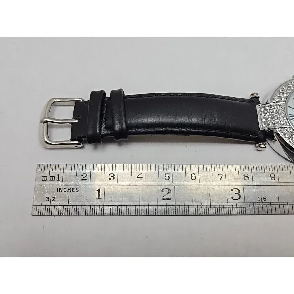 Opus Glamorous Womens Watch MOP 36mm Pave Crystal Black Leather New Battery